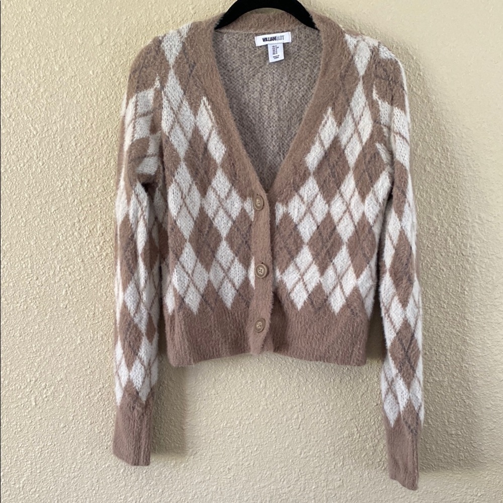 William Rast Brown Cropped Argyle Sweater NWOT Size S